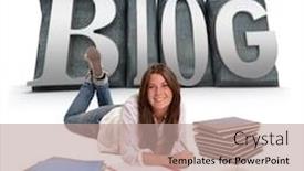  Presentation with blog - Cool new presentation theme with isolated image of a young girl studying lying on the floor with blog written on the background backdrop and a coral colored foreground