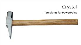  Presentation with iron - PPT theme consisting of isolated iron hammer with wooden background and a  colored foreground