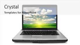  Presentation with laptop - Slide set enhanced with isolated laptop on a white background and a  colored foreground