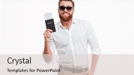  Presentation with cheerful - Cool new presentation theme with isolated looking camera holding passport backdrop and a light gray colored foreground