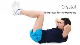  Presentation with exercise sport - Colorful presentation design enhanced with isolated man in sport wear abs exercise backdrop and a white colored foreground