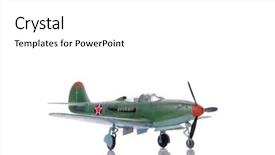  Presentation with airplane wing through airplane window - Cool new PPT theme with isolated miniature model of war airplane backdrop and a white colored foreground