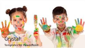  Presentation with children painting - Cool new theme with isolated on a white bacground backdrop and a lemonade colored foreground