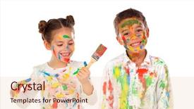  Presentation with children painting - Amazing slide deck having isolated on a white bacground backdrop and a lemonade colored foreground