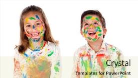  Presentation with children painting - Presentation theme consisting of isolated on a white bacground background and a  colored foreground