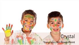  Presentation with children painting - PPT layouts having isolated on a white bacground background and a coral colored foreground