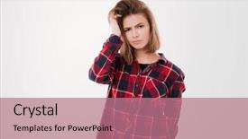  Presentation with pretty girl - PPT layouts with isolated on a white background background and a coral colored foreground