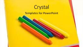  Presentation with crayons - Slide set featuring school project backgroung - colorful notebooks and color crayons background and a light gray colored foreground