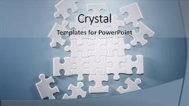  Presentation with blue puzzle pieces - Presentation theme enhanced with isolated on the blue background background and a light blue colored foreground