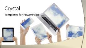  Presentation with cloud computing - Amazing PPT layouts having electronics computer background blues - hands holding electronic gadgets backdrop and a white colored foreground