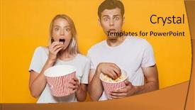  Presentation with popcorn - Presentation theme enhanced with isolated over background eating popcorn background and a gold colored foreground