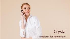  Presentation with happy image - Slide deck featuring isolated over beige wall backgound background and a lemonade colored foreground