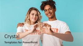  Presentation with confident - Presentation having isolated over blue background heart background and a lemonade colored foreground