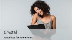  Presentation with taking notes - Cool new PPT theme with isolated over gray background talking backdrop and a light gray colored foreground