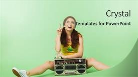  Presentation with happy image - Audience pleasing theme consisting of isolated over green wall background backdrop and a soft green colored foreground