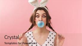  Presentation with pretty girl - Audience pleasing slide deck consisting of isolated over pink background chew backdrop and a coral colored foreground