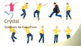  Presentation with floral border over white - Colorful slide set enhanced with isolated over white hurray men backdrop and a  colored foreground