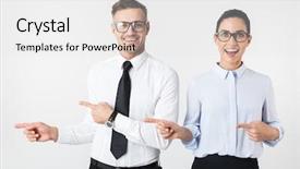  Presentation with happy image - Colorful PPT theme enhanced with white wall background pointing backdrop and a light gray colored foreground