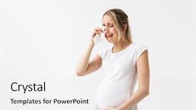  Presentation with woman sad - Beautiful slide set featuring isolated over white wall background backdrop and a white colored foreground