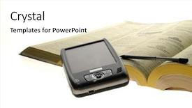  Presentation with book - Slide set consisting of isolated pda on yellow adress background and a white colored foreground