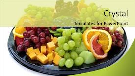 Presentation with cream cheese and fruit sandwich - Slides with isolated platter of assorted fruit background and a yellow colored foreground