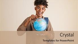  Presentation with afro - Audience pleasing PPT theme consisting of isolated pointing at earth globe backdrop and a coral colored foreground