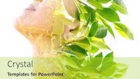  Presentation with green leaves - PPT theme with isolated-portrait-of-a-woman background and a yellow colored foreground