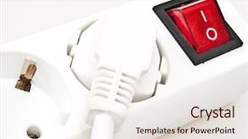  Presentation with power button - Presentation theme enhanced with newspapers and coffee cup reading glasses pen and striped paper note visible grain at 100 best at smaller sizes background and a wine colored foreground