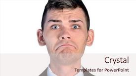  Presentation with sad - Colorful presentation theme enhanced with isolated sad business man closeup backdrop and a lemonade colored foreground