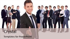  Presentation with focus - Beautiful slide deck featuring isolated successful business team focus backdrop and a mint green colored foreground