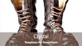  Presentation with combat boots - Cool new slide set with isolated used combat leather boots backdrop and a tawny brown colored foreground