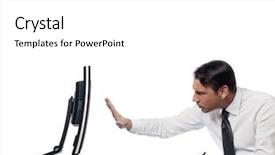  Presentation with relationship - Beautiful presentation theme featuring relationship between a caucasian man and a computer display monitor on isolated white background expressing intrusion rejection concept backdrop and a white colored foreground