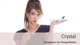  Presentation with hands holding - PPT theme consisting of isolated woman holding a plane background and a lemonade colored foreground