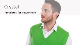  Presentation with academic - Cool new presentation theme with isolated young attractive academic looking sideways on white backdrop and a white colored foreground