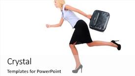  Presentation with running - Cool new slide set with isolated young business woman running backdrop and a white colored foreground