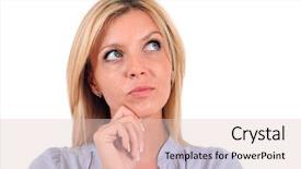  Presentation with thinking - Beautiful presentation featuring isolated young business woman thinking backdrop and a lemonade colored foreground