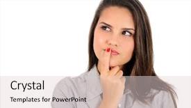  Presentation with thinking - Presentation enhanced with isolated young business woman thinking background and a lemonade colored foreground