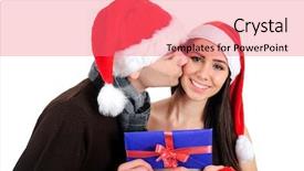 Presentation with envelope - PPT theme consisting of isolated young christmas couple holding envelope background and a coral colored foreground