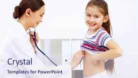  Presentation with examination - Amazing PPT layouts having isolation room - little girl and young doctor backdrop and a sky blue colored foreground