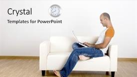  Presentation with young students working in groups - Presentation theme enhanced with isolation room - young man working background and a  colored foreground