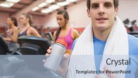  Presentation with sports - Beautiful presentation design featuring isotonic - happy man drinking sports drink backdrop and a light blue colored foreground