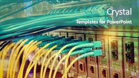  Presentation with isp network cables closeup - Amazing PPT theme having isp - fiber optic cables connected backdrop and a teal colored foreground