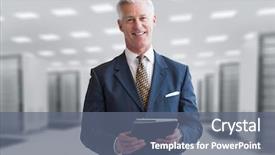  Presentation with server room - Colorful slide set enhanced with isp - portrait of senior businessman backdrop and a ocean colored foreground