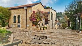  Presentation with jerusalem old city israel david - Presentation design consisting of israe - old house in yemin moshe background and a coral colored foreground