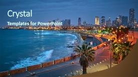  Presentation with night sky plane view - PPT theme with israe - waterfront of tel aviv night background and a ocean colored foreground
