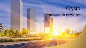  Presentation with cityscape - PPT theme enhanced with israel - tel aviv cityscape in sunrise background and a teal colored foreground