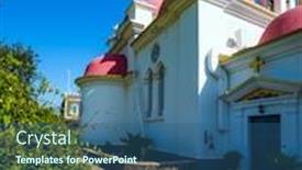  Presentation with church building - Cool new PPT layouts with israel-capernaum-orthodox-monastery backdrop and a ocean colored foreground
