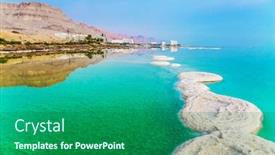  Presentation with medical tourism - Slides having israel early morning at the resorts of the dead sea azure sea water is full of healing salts small islets and path of salt in the water concept of ecological medical and photo tourism background and a ocean colored foreground