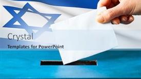  Presentation with vote - Colorful slide deck enhanced with israel-elections-hand-putting-vote backdrop and a light blue colored foreground