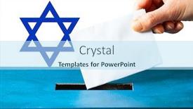  Presentation with elections - Audience pleasing PPT layouts consisting of israel-elections-hand-putting-vote backdrop and a sky blue colored foreground